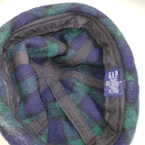 Gap 90s Women's Green/Blue Plaid Wool Roll Edge Beanie - Picture 3 of 7